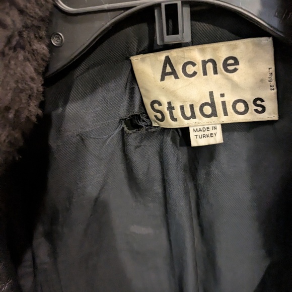 $2000 Acne Studios Mape Black Leather Jacket w/Brown Shearling Collar DE34 - Picture 5 of 10